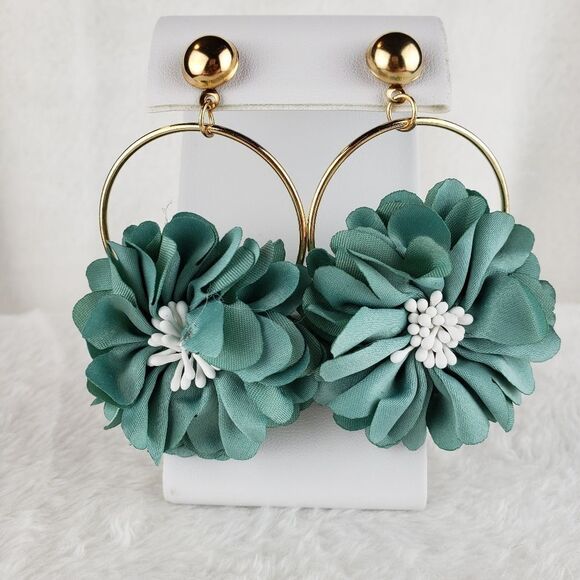 Floral Circle Drop Earrings - Picture 1 of 3